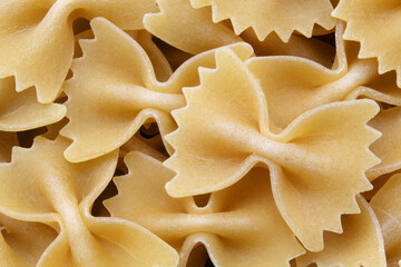 farfalle close-up, top view, pasta close-up