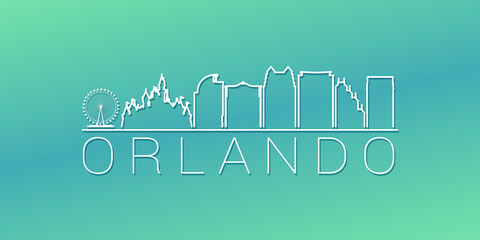 Fototapeta premium Orlando, FL, USA Skyline Linear Design. Flat City Illustration Minimal Clip Art. Background Gradient Travel Vector Icon.