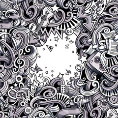 Music hand drawn vector doodles illustration. Musical frame design