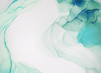 Fototapeta premium Abstract contemporary art fluid. Alcohol ink colors translucent. Marble card presentation, flyer, invitation card. Tender decoration isolated on white background.