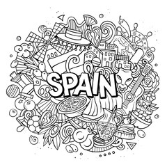 Spain hand drawn cartoon doodle illustration. Funny Spanish design