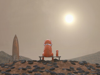 elephant and dog sit on the surface of Mars © Photobank