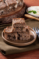 .Roasted kebab, Typical Arabic delicacy, also very common in Brazil. Made of minced meat, wheat and mint