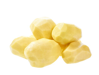 Raw peeled potatoes isolated on a white background.