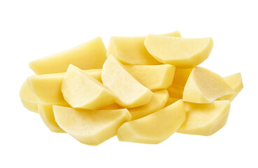 slices of raw potatoes isolated on white background.