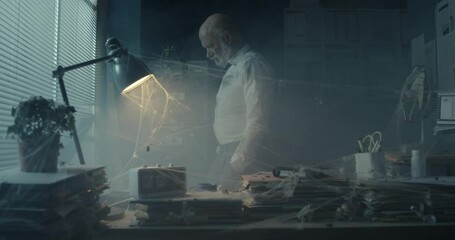 Depressed businessman in the abandoned office