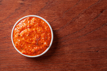Middle eastern dish. Roasted red bell pepper spread - muhammara