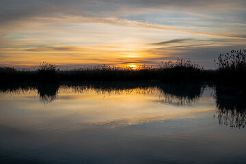 Spain. Sunrise in the El Hondo de Elche natural park. Alicante