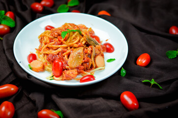 Delicious spaghetti served on  plate