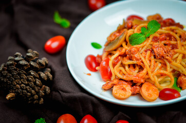 Delicious spaghetti served on  plate
