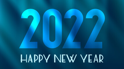 Luxurious 2022 Happy New Year card. Elegant lettering and symbols on a cool abstract background.