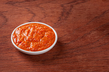 Middle eastern dish. Roasted red bell pepper spread - muhammara