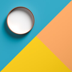White circle and boxes repeating in three shades, abstract background for branding or presenting products and items.