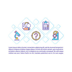 Scientific research concept icon with text. Solve certain problems with use of science. PPT page vector template. Brochure, magazine, booklet design element with linear illustrations