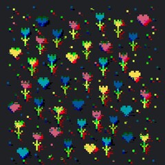Pixel flower pattern, glitch effect, pixel art