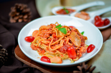 Delicious spaghetti served on  plate