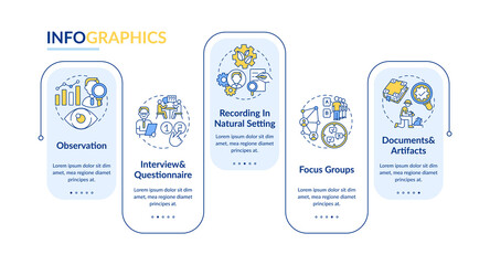 Observation vector infographic template. Documents and artifacts presentation design elements. Data visualization with 5 steps. Process timeline chart. Workflow layout with linear icons