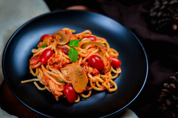 Delicious spaghetti served on  plate
