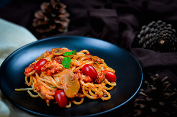 Delicious spaghetti served on  plate
