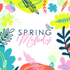 Fototapeta na wymiar Spring. Trendy flowers abstract art template. Suitable for social media posts, mobile apps, banners design. Vector fashion backgrounds. Leaves and plants. Spring holidays. Banner