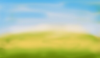Fototapeta na wymiar High quality illustration. Spring or summer abstract nature background with meadow and blue sky in the back