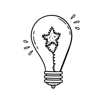 Doodle of creative light bulb illustration. Cartoon illustration.