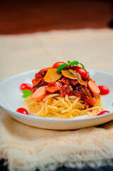 Delicious spaghetti served on  plate