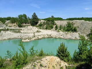 Turquoise lake inside the quarry