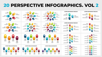 3D Vector Perspective Infographics Pack. Presentation slide template. 20 cycle diagrams and timelines.
