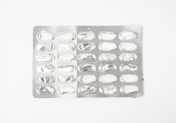 blank blister pack of capsule pills on a white background