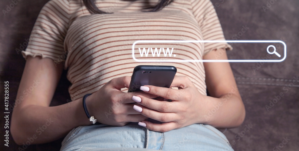 Canvas Prints woman using smartphone searching for information in internet. search. internet. network. technology