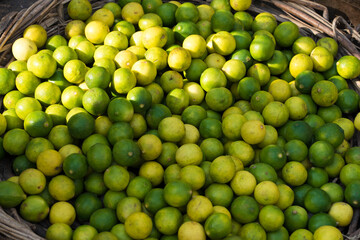 Varanasi / India 27 March 2018 Indian lemons for sale at a market in Varanasi  Uttar Pradesh India