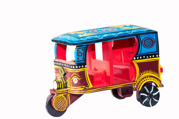 Varanasi / India 27 March 2018 The hand carved wooden toys Auto Rickshaw at Varanasi  Uttar Pradesh...
