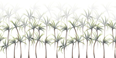 Vintage tropical palm trees. Seamless floral pattern with tropical trees on summer background. Template design for textiles, interior, clothes, wallpaper. Watercolot illustration.  Botanical art