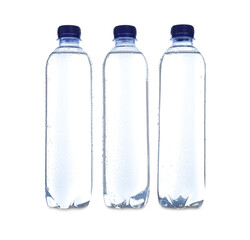 Plastic bottles with soda water on white background