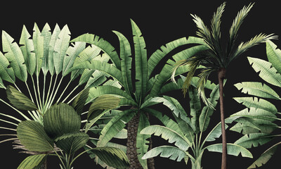 Naklejki  Vintage tropikalne palmy. Kwiatowy wzór z tropikalnych drzew na tle lato. Projekt szablonu do tekstyliów, wnętrz, ubrań, tapet. Ilustracja Watercolot. Sztuka botaniczna