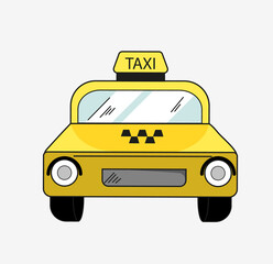 Car, yellow taxi, a view right in front. Design element
