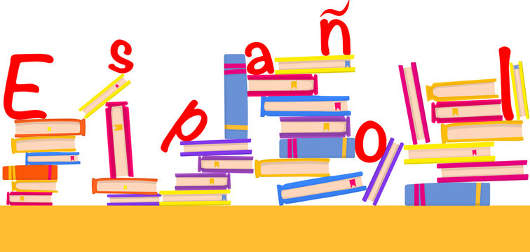 Spanish Language Day 23rd April with books. Vector banner illustration. 