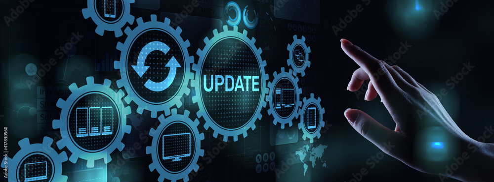 Poster update system upgrade software version technology concept on virtual screen.