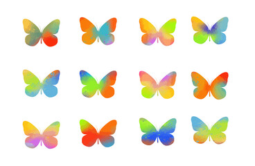 A set of multicolored rainbow butterflies. Vector illustration