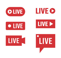 live streaming icons set, online broadcasting signs