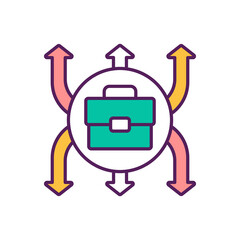 Business expansion RGB color icon. Sales employees, franchisees and increased marketing. Enlarging economic. Market share expand. Process of expanding. Isolated vector illustration