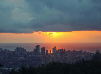 Fototapeta na wymiar Sunset over the city, Batumi Georgia 