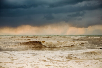 Sea wave close-up. Sea foam.