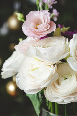 Beautiful flowers bouquet of ranunculus and eustoma. Soft pastel color flowers