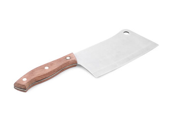 Meat cleaver with wooden handle isolated on white