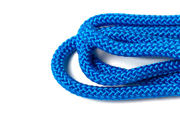 Blue nylon rope over white background