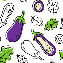 Eggplant seamless pattern. Vector vegetables. Garden plant. Design elements for textile.
