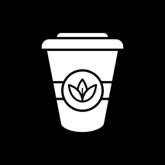 Herbal tea to go dark mode glyph icon. Natural drink for take away. Take out from cafe. Coffeeshop menu beverage. White silhouette symbol on black space. Vector isolated illustration