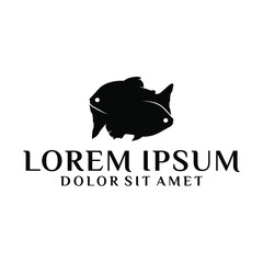 Twin Pacu or piranha fish logo template with simple silhouette illustration in flat design monogram symbol